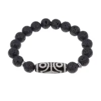 Браслет с 4-глазой бусиной Дзи и нат.камнем Лава BSDS-02-09
