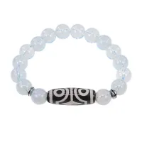 Браслет с 4-глазой бусиной Дзи и синтетическим камнем Лунный камень BSDS-02-11