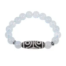 Браслет с 4-глазой бусиной Дзи и синтетическим камнем Лунный камень BSDS-02-11