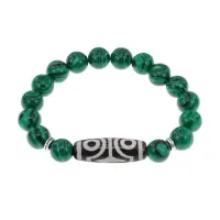 Браслет с 4-глазой бусиной Дзи и синтетическим камнем Малахит BSDS-02-12