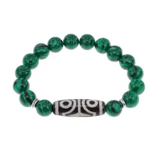 Браслет с 4-глазой бусиной Дзи и синтетическим камнем Малахит BSDS-02-12