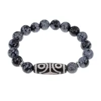 Браслет с 4-глазой бусиной Дзи и нат. камнем Снежный обсидиан BSDS-02-14