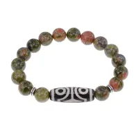 С 4-глазой бусиной Дзи и нат.камнем Унакит BSDS-02-20