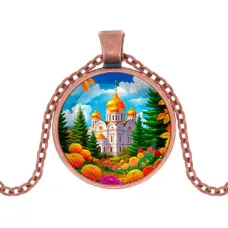 Кулон, цвет медь, с цепочкой, Храм и цветы C1162030