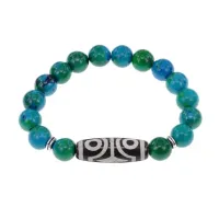 С 4-глазой бусиной Дзи и синт. камнем Хризоколла BSDS-02-21