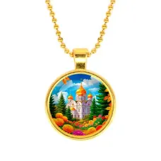 Кулон, цвет золото, с цепочкой, Храм и цветы C1162032