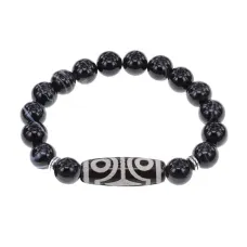 С 4-глазой бусиной Дзи и нат.камнем Черный агат BSDS-02-23