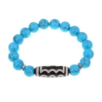 Браслет с 5-глазой бусиной Дзи и синт.камнем Бирюза BSDS-03-05
