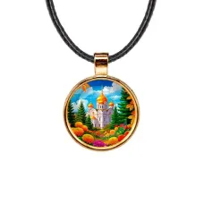 Кулон, цвет золото, со шнурком, Храм и цветы C1162033