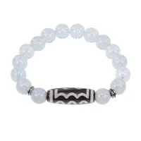Браслет с 5-глазой бусиной Дзи и синт.камнем Лунный камень BSDS-03-11