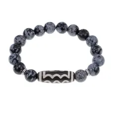 Браслет с 5-глазой бусиной Дзи и нат.камнем Снежный обсидиан BSDS-03-14