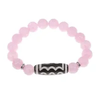 Браслет с 5-глазой бусиной Дзи и нат.камнем Розовый кварц BSDS-03-15