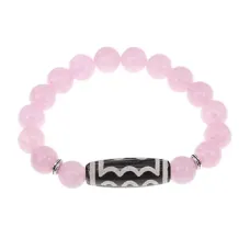 Браслет с 5-глазой бусиной Дзи и нат.камнем Розовый кварц BSDS-03-15