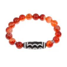 Браслет с 5-глазой бусиной Дзи и нат.камнем Сердолик BSDS-03-17