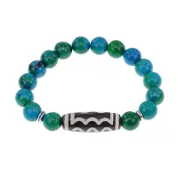 Браслет с 5-глазой бусиной Дзи и синт. камнем Хризоколла BSDS-03-21