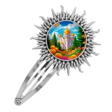 Заколка металлическая, цвет серебро, Храм и цветы C1162045