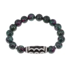 Браслет с 5-глазой бусиной Дзи и синт. камнем Цоизит BSDS-03-22