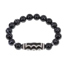 Браслет с 5-глазой бусиной Дзи и нат.камнем Черный агат BSDS-03-23