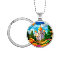 Кулон-брелок, цвет серебро, с цепочкой и кольцом, Храм и цветы C1162054