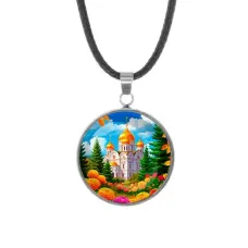 Кулон, нержавеющая сталь, со шнурком, Храм и цветы C1162062