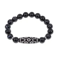 Браслет с 7-глазой бусиной Дзи и нат.камнем Черный агат BSDS-04-23