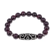 Браслет с 9-глазой бусиной Дзи и нат.камнем Гранат BSDS-05-06