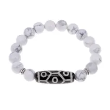 Браслет с 9-глазой бусиной Дзи и нат.камнем Кахолонг BSDS-05-07