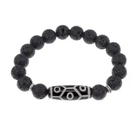 Браслет с 9-глазой бусиной Дзи и нат.камнем Лава BSDS-05-09