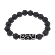 Браслет с 9-глазой бусиной Дзи и нат.камнем Лава BSDS-05-09