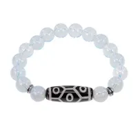 Браслет с 9-глазой бусиной Дзи и синт.камнем Лунный камень BSDS-05-11