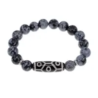 Браслет с 9-глазой бусиной Дзи и нат.камнем Снежный обсидиан BSDS-05-14
