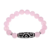 Браслет с 9-глазой бусиной Дзи и нат.камнем Розовый кварц BSDS-05-15