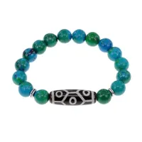 Браслет с 9-глазой бусиной Дзи и синт. камнем Хризоколла BSDS-05-21