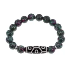 Браслет с 9-глазой бусиной Дзи и синт.камнем Цоизит BSDS-05-22