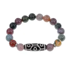 Браслет с 9-глазой бусиной Дзи и нат.камнем Яшма BSDS-05-25