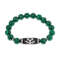 Браслет с бусиной Дзи Аристократ и синт.камнем Малахит BSDS-06-12