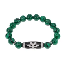 Браслет с бусиной Дзи Аристократ и синт.камнем Малахит BSDS-06-12
