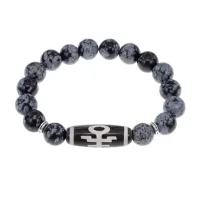 Браслет с бусиной Дзи Аристократ и нат.камнем Снежный обсидиан