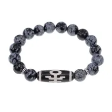 Браслет с бусиной Дзи Аристократ и нат.камнем Снежный обсидиан