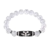 Браслет с бусиной Дзи Аристократ и синт. камнем Сахарный кварц BSDS-06-16