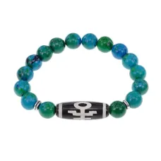 Браслет с бусиной Дзи Аристократ и синт.камнем Хризоколла BSDS-06-21