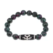 Браслет с бусиной Дзи Аристократ и синт.камнем Цоизит BSDS-06-22