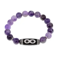 Браслет с бусиной Дзи Бесконечность и нат.камнем Аметист BSDS-07-03