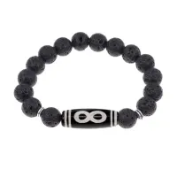 Браслет с бусиной Дзи Бесконечность и нат.камнем Лава BSDS-07-09