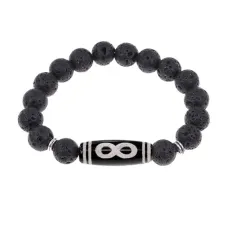 Браслет с бусиной Дзи Бесконечность и нат.камнем Лава BSDS-07-09