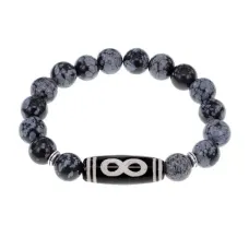 Браслет с бусиной Дзи Бесконечность и нат.камнем Снежный обсидиан BSDS-07-14