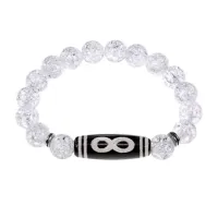 Браслет с бусиной Дзи Бесконечность и синтетическим камнем Сахарный кварц BSDS-07-16