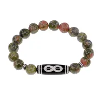 Браслет с бусиной Дзи Бесконечность и нат.камнем Унакит BSDS-07-20