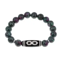 Браслет с бусиной Дзи Бесконечность и синт.камнем Цоизит BSDS-07-22