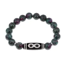 Браслет с бусиной Дзи Бесконечность и синт.камнем Цоизит BSDS-07-22